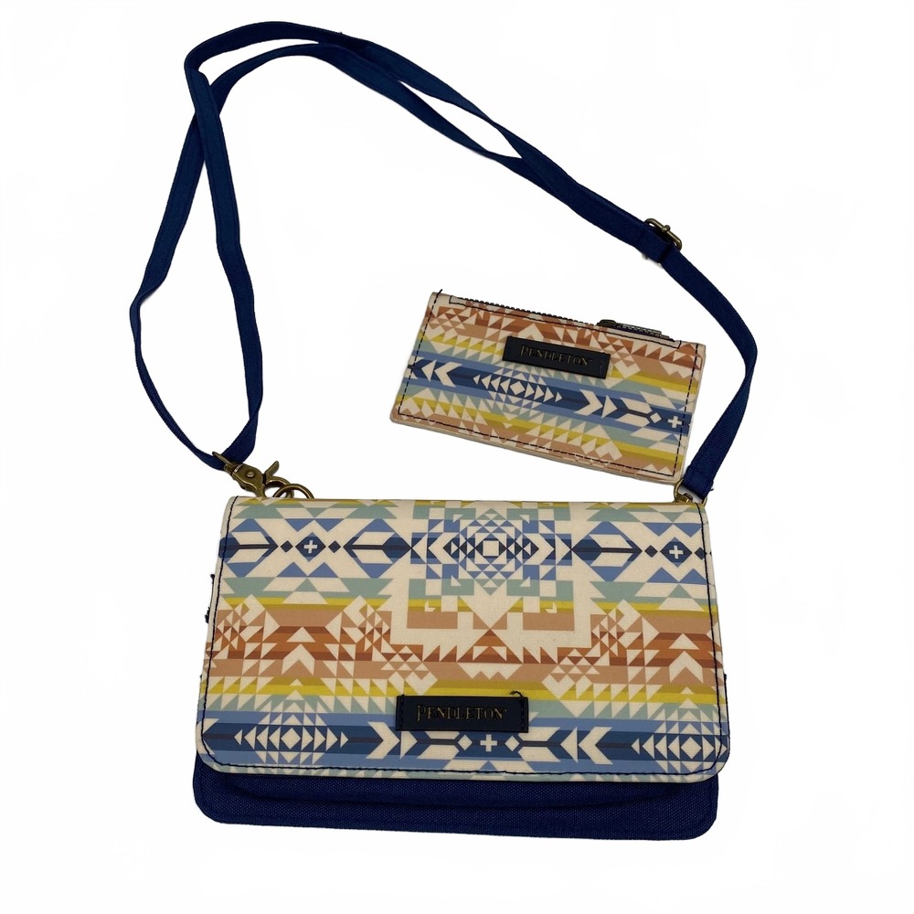 Pendleton Blue Canvas Crossbody Wallet Set | OS Regular Geometric